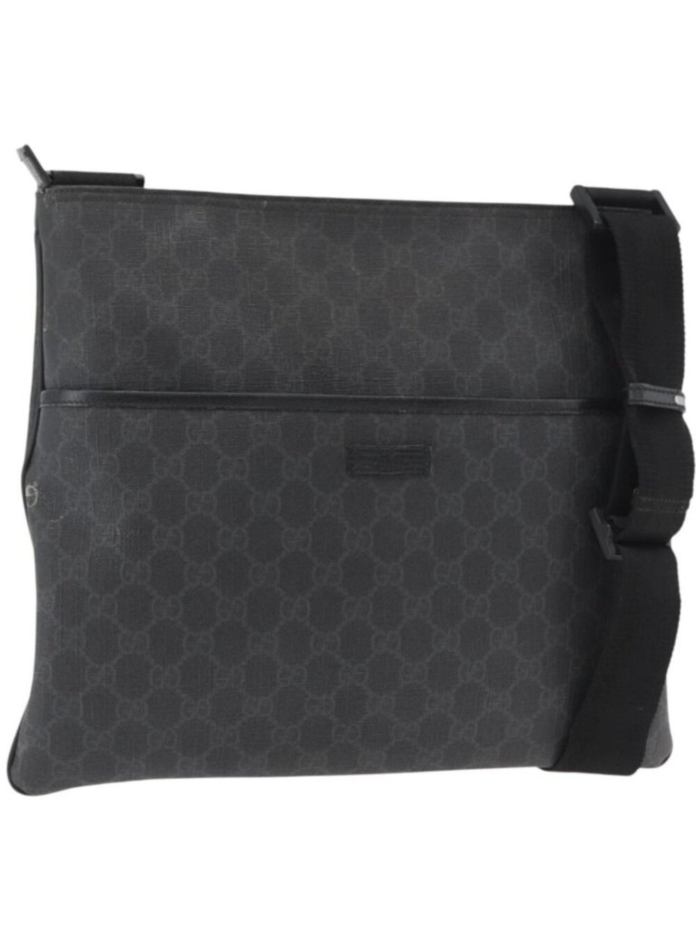 GUCCI GG Supreme Shoulder Bag PVC Black Silver 162904